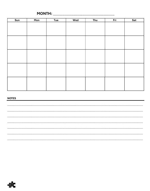 Blank IGD Calendar Page
